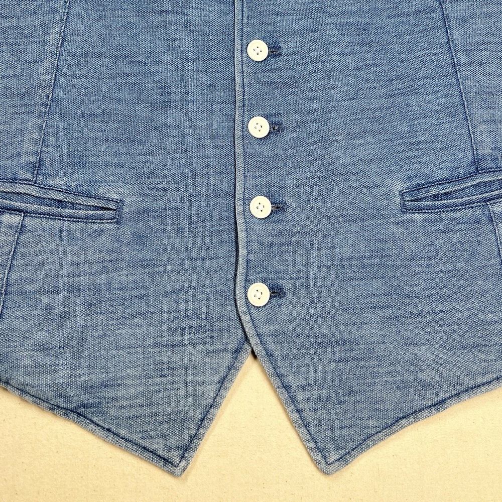 G-Stage Mens Vest Size Large Blue Cream Knitted Cotton 5 Button Closure - Picture 4 of 13